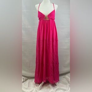 ZARA NWT Fuchsia Pink Deep VNeck Chiffon Maxi Dress Size M